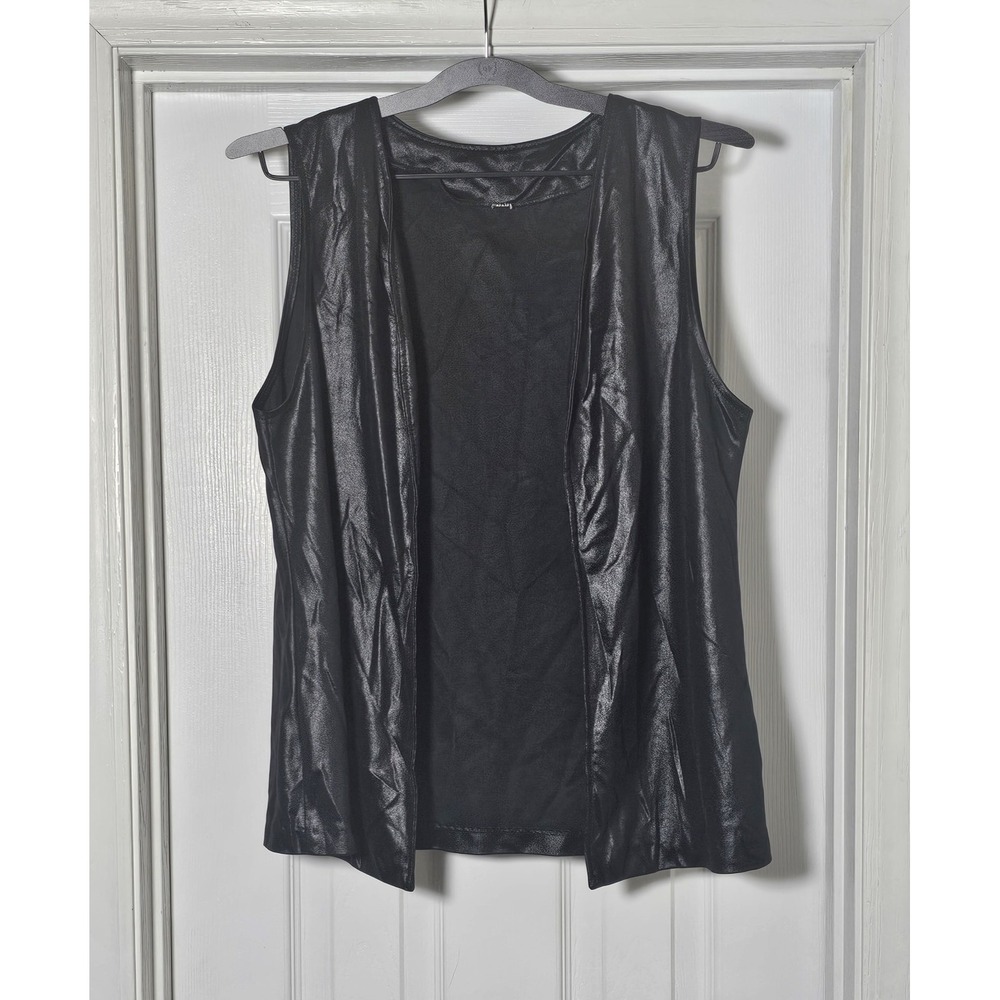 Vintage Satin Black‎ Shiny Vest Women's Size Medium Open Front Goth Concert